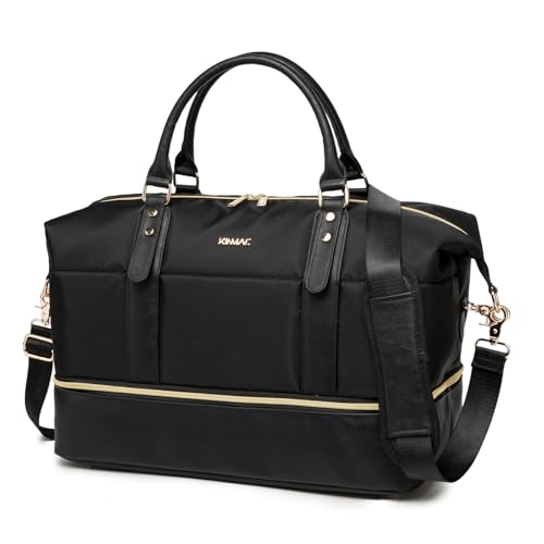 Kinmac Travel Duffel - Overnight Weekender & Sports Gym Bag, Carry-on Tote (Black) - color: Black Grid