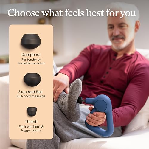 TheraGun Therabody Relief Massage Gun | for Daily Comfort | 3-Speed | Navy | Quiet Handheld Percussion Muscle Massager for Back, Leg & Shoulder Pain Relief. Lightweight, Easy to Use, Ergonomic Grip - color: Navy - 3 Attachments
