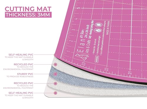 Elan Cutting Mat A2 Pink & Purple, Self Healing Cutting Mat 18x24 Inch, 5-Ply Craft Board Pink, Hobby Board for Crafts 18x24 Inch - style: 24 x 18"