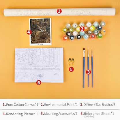 TUMOVO Elk in The Forest Canvas Paint by Number Kit for Adults | Elk Deer 16x20 inch unframed canvas kit with paints and brushes, mindful art activity for a weekend creative project. - color: Deer