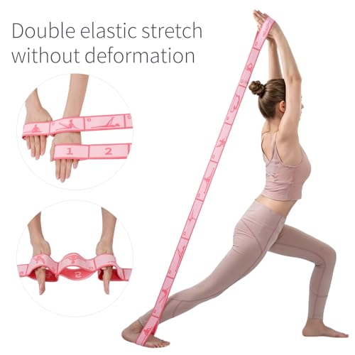 9 Loops Elastic Yoga Stretching Strap Pattern Guide, Resistance Stretch Band for Flexibility, Pilates, Dance, Gymnastics, Ballet, Physical Therapy, Leg & Body Stretching - color: Pink