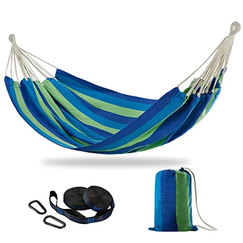 Brazilian Double Hammock with Tree Straps, Extra Large, 450 lbs Capacity - color: Blue Green Stripe, size: X-Large