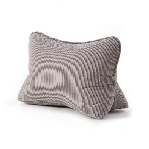 Pat. Pend. Corduroy Lumbar Support Pillow for Watching TV, Reading & Gaming, Triangle Cushion for Sofa, Armchair, Couch or Bed, Removable Washable Cover, Light Gray - color: Light Gray