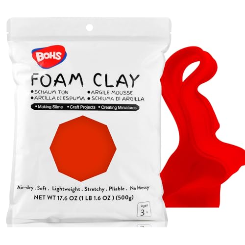 BOHS Foam Clay, Red Air Dry Modeling Clay, 1.1 lb | Soft, lightweight; crack-free finish; EVA and polystyrene foam details; cosplay props, figurines, fake bakes and slime making - color: Red, size: 500 g