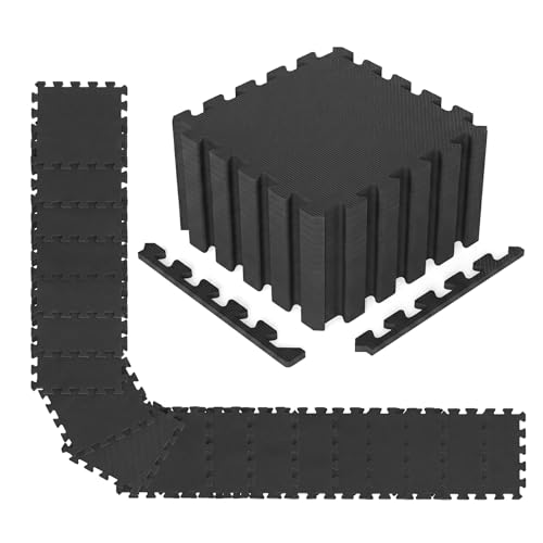 Giantex 36 PCS Interlocking Exercise Mat, 36 Sq.Ft EVA Foam Floor Tiles with Borders, 0.4" Thick Non-Slip Puzzle Workout Mats, Protective Gym Flooring for Home Gym, Garage, Basement, Black - color: Black, size: 36 Sq.Ft (36 Tiles)