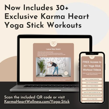 Natural Bamboo Yoga Stick (5ft): Stretch Bar with Super Sturdy Rubber Ends - Versatile Exercise Stick & Yoga Bar for Yoga, Stretching & Posture with Unlimited Access to Video Exercises
