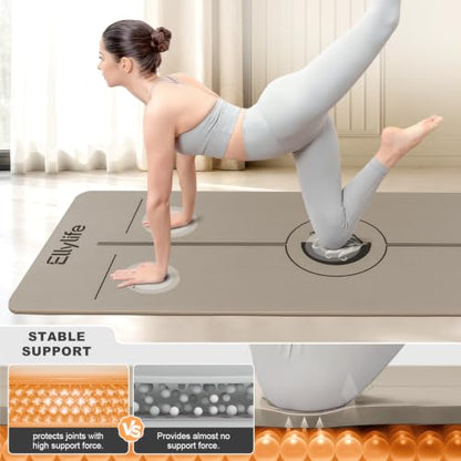 Yoga Mat - Non Slip Natural Rubber Yoga Mat, Alignment Lines, Ultimate Grip | Anti-Tear, Durable & Thick 5mm, Skin-Friendly with Free Carry Strap, Bag, for Yoga, Pilates Fitness and Floor Exercises - color: Beige