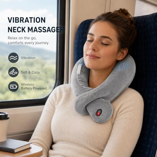 Travel Pillow with 3 Vibration Modes,Airplane Massage Pillow - color: Dark Gray