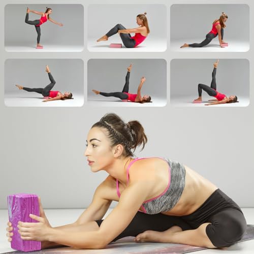 2-Pack Yoga Blocks, High-Density 9"x6"x3" Yoga Brick Foam Blocks Non-Slip EVA Foam Block Yoga Props Accessories for Yoga Pilates Stretching and Meditation - color: Camo Pink