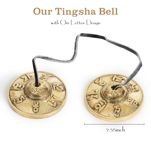 Tibetan Mantra Tingsha Cymbals - Om Mane Padme Hum - 6.3 cm Meditation Bells with Storage Case for Spiritual Healing & Mindfulness for Percussion Instrument - Spiritual Gift for Women - color: Blue
