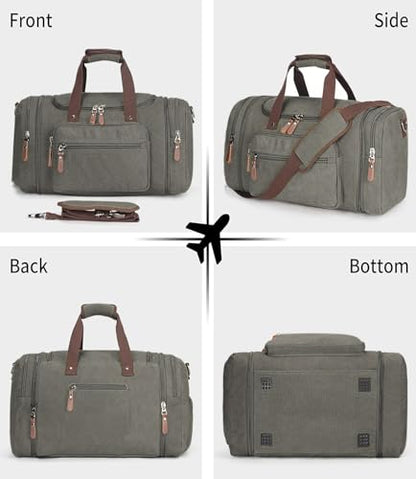 Sechunk Duffle Bag Canvas Large Outdoor Shoulder Bag Overnight Handbag Travel Tote Luggage Weekender Bag - color: grey
