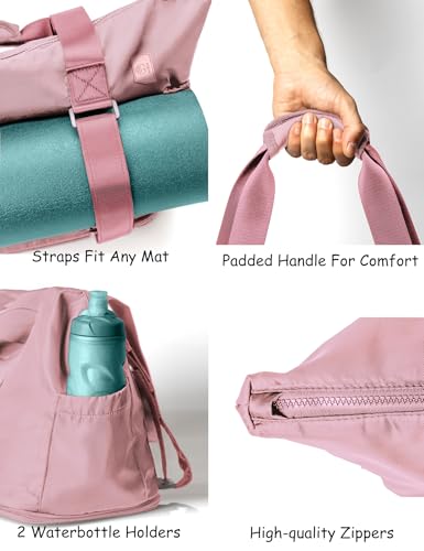 Yoga Mat Carrier: Extendable, Built-In Mat Straps & Laptop Pocket. Carry All Yoga Gym Work Accessories. Large Yoga Gym Tote Bag for Women & Men - color: Pink