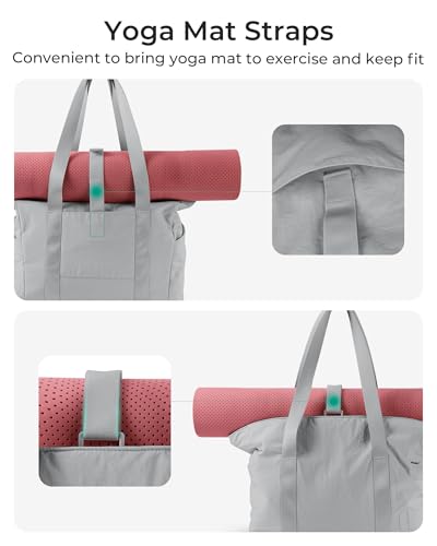 BAGSMART Gym Tote Bag for Women, 24L/28L Travel Tote Yoga Mat Bag - color: Grey, size: Small