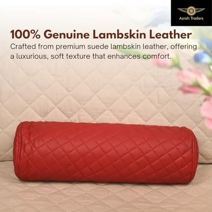 Neck Roll Pillow Cushion Cover, 16x6 Inch Full Moon Round Bolster Pillow Case, Cylinder Soft Lambskin Leather Pillowcase for Head, Spine & Neck Support During Sleep - Quilted Cherry Red Pack of 1 - color: Quilted Cherry Red Pack of 1
