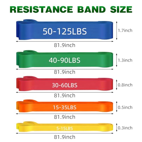 Resistance Bands for Working Out, 5-125LBS Pull Up Assist Bands Set - color: Yellow, Orange, Red, Green, blue