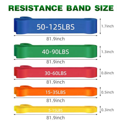Resistance Bands for Working Out, 5-125LBS Pull Up Assist Bands Set - color: Yellow, Orange, Red, Green, blue