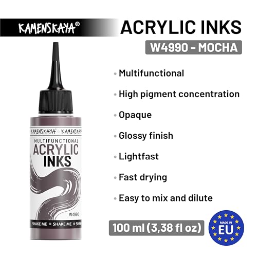 Acrylic Inks for Artists - 'Mocha' Acrylic Ink, 3.38 Fl Oz (100 ml) | Highly Concentrated, Multifunctional Liquid Acrylic Paint - color: Mocha