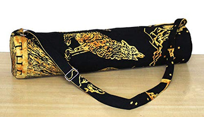 INDIAN CRAFT CASTLE ICC Yoga Mat Bag Carrier Full-Zip Exercise Yoga Mat Carry Bag for Women Men with Multi-Functional Storage Pockets and Adjustable Shoulder Strap 26X6 Inches - style: Crying Wolf Yellow