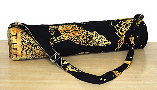 INDIAN CRAFT CASTLE ICC Yoga Mat Bag Carrier Full-Zip Exercise Yoga Mat Carry Bag for Women Men with Multi-Functional Storage Pockets and Adjustable Shoulder Strap 26X6 Inches - style: Crying Wolf Yellow