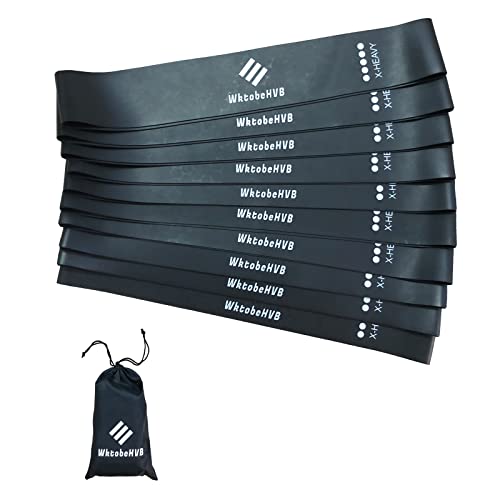 Resistance Loop Exercise Bands-5/10 Pack-10/12 Inch Stretch Bands for Working Out with Carry Bag-Elastic Bands for Physical Therapy, Rehab, Yoga, Pilates and Strength Training at Home or Gym - color: Black 10 Pack (X-Heavy), size: 10×2 Inch
