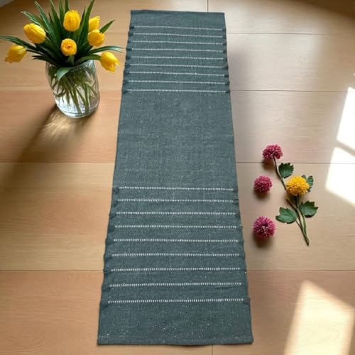 Indian Handmade100 % Organic Anti Skid Multi Colour Cotton Yoga Mat - Eco-Friendly Hand-Woven Rug - Non-Slip & Thick (24”x72”x5mm) for Hot yoga & Everyday Fitness at Home - Comfortable & Foldable Extra-Long Mat - color: Dark Green