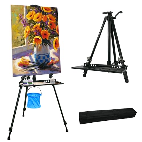 Easel Stand, 20" to 61" Adjustable Artist Easel for Adults, Aluminum Tripod Canvas Stand with Tray, Portable Painting Easel for Tabletop & Floor Displaying, Black