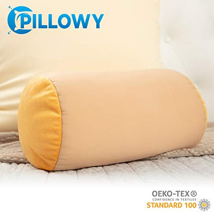 Microbead Bolster Neck Roll Pillow, 14x8 in Cylinder Tube, Barely Beige | Silky feel fabric helps prevent wrinkles & hair breakage; feather-light beads gently cushion head & shoulders as you rest - color: Barely Beige