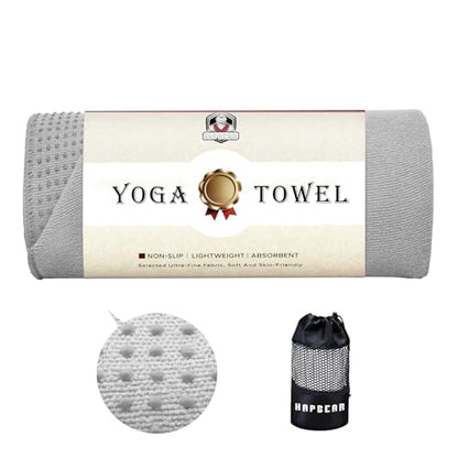 HAPBEAR Non Slip Yoga Mat Towel with Grip Dots, 72" x 24" Hot Yoga Towel - Super Absorbent Microfiber Yoga Towel for Hot Yoga, Bikram, Pilates and Gym Workout - Grey - color: Grey