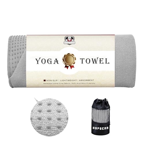 HAPBEAR Non Slip Yoga Mat Towel with Grip Dots, 72" x 24" Hot Yoga Towel - Super Absorbent Microfiber Yoga Towel for Hot Yoga, Bikram, Pilates and Gym Workout - Grey - color: Grey