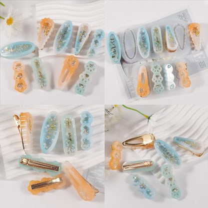 Hair Clips Resin Shaker Molds Set Barrette Pack of 12 Epoxy Silicone Trays Precision Tip Applicator Bottle Kit Bundle - color: Hair Clips Craft Pack of 12