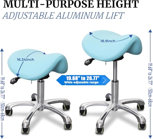 Ergonomic Saddle Chair,Heavy-Duty Rolling Stool with Wheels | 500lbs|Adjustable Height |360° swivel Silent PU casters|For Massage,Salon, barber ,tattoo,Spa ,Drafting,Clinic, Lab, Office - color: Blue