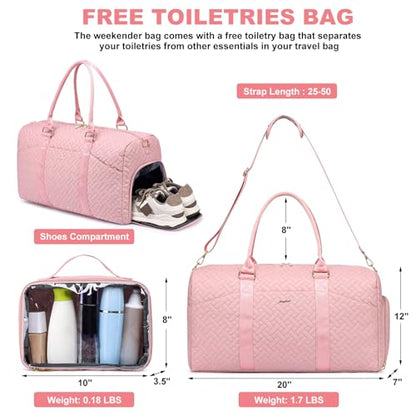 Women Weekender Travel Duffle Bag: Travel Duffel Overnight Bags with Shoe Compartment Large Carry on Tote with Toiletry Bag Weekend Traveling Yoga Gym Hospital Bag for Women with Wet Pocket Pink - color: 23-Pink T Quilted, size: Large