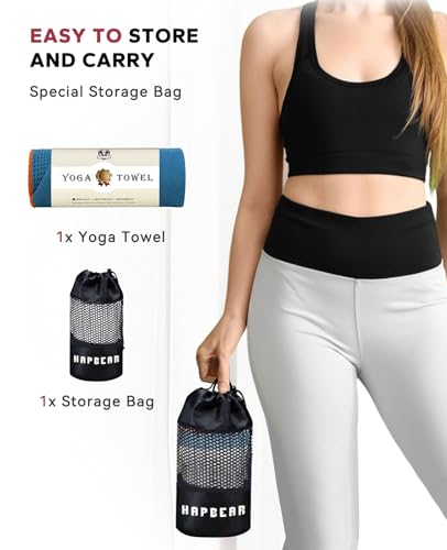 HAPBEAR Non Slip Yoga Mat Towel with Grip Dots, 72" x 24" Hot Yoga Towel - Super Absorbent Microfiber Yoga Towel for Hot Yoga, Bikram, Pilates and Gym Workout - Blue - color: Blue