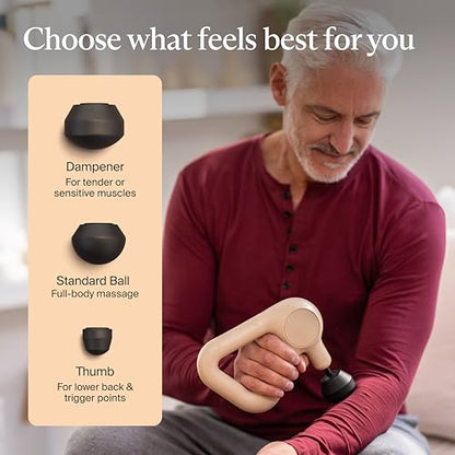 TheraGun Relief by Therabody - Easy-to-Use, Comfortable & Light Handheld Percussion Massage Gun for Everyday Pain Relief Massage Therapy in Neck, Back, Leg, Shoulder and Body (Sand) | Quiet Handheld Percussion Muscle Massager for Back, Leg & Shoulder Pain
