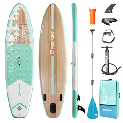 FBSPORT 11' Premium Stand Up Paddle Board, Yoga Board with SUP Accessories & Carry Bag | Wide Stance, Surf Control, Non-Slip Deck, Leash, Paddle and Pump for Youth & Adult - color: Light Brown