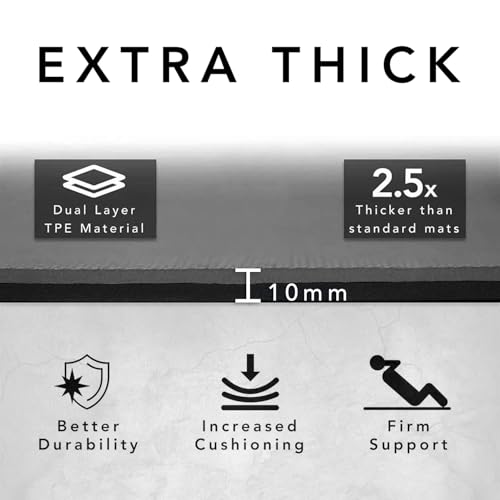 Large Workout Mat - 10mm Extra Thick Exercise Mat & Wide Yoga Mat, 72"x32" - color: Grey