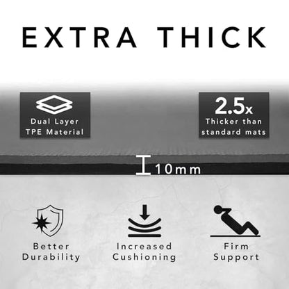 Large Workout Mat - 10mm Extra Thick Exercise Mat & Wide Yoga Mat, 72"x32" - color: Grey