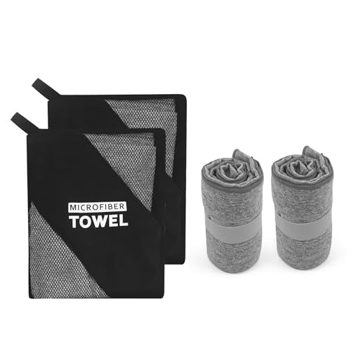 2 Pack Microfiber Camping Towel Quick Dry Lightweight Travel Body Face Beach Hiking Backpacking Swimming Pool Towel(Grey, 2 Pack S(15.5X31 Inch) - color: Grey, size: 2 Pack S(15.5X30 Inch