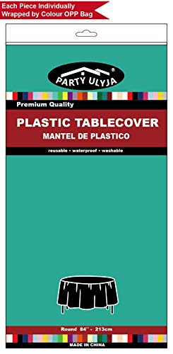 Teal Plastic Tablecloths 2 Pack Disposable Table Covers 84 Inch Circle Bridal Shower Party Tablecovers PEVA Vinyl Table Cloths for BBQ Picnic Birthday Wedding Banquet Parties 6 ft Round Table Use - color: B02 Teal