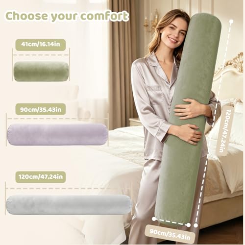 IFOYO Velvet Round Body Pillow Cover with Zipper, 47" x 8" Ultra-Soft Bolster Pillow Cover Machine Washable Long Round Pillow Case for Sleeping & Bedroom, Living Room, Case Only, Green - color: Green, size: 47"