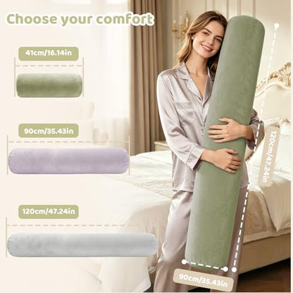 IFOYO Velvet Round Body Pillow Cover with Zipper, 47" x 8" Ultra-Soft Bolster Pillow Cover Machine Washable Long Round Pillow Case for Sleeping & Bedroom, Living Room, Case Only, Green - color: Green, size: 47"