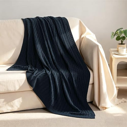 NTBAY Cotton Cable Knit Throw Blanket, 51 x 67, Navy - color: Navy, size: Throw(51"x67")