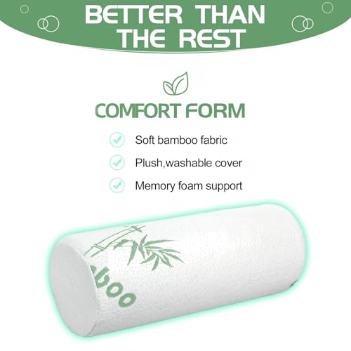 Bucherry 1 Pcs 15.8 x 5.9 Inches Cervical Neck Roll Memory Foam Pillow Cylinder Bolster Pillow for Bed Round Neck Support with Removable Washable Cover for Sleeping Travel Yoga Legs Back Lumbar - size: 15.8 x 5.9 Inches
