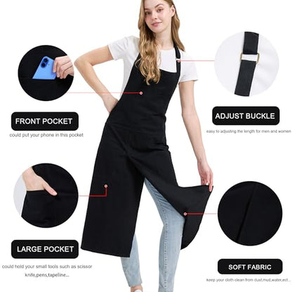 Molaxhome Split Pottery Apron with 3 Pockets Unisex with Adjustable Strap | Cotton Blend,Kitchen Apron,for Ceramics,Gardening,Kitchen Cooking - color: Black
