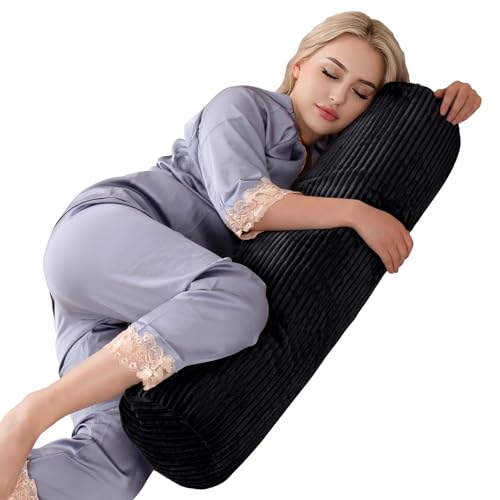 1 MIDDLE ONE Body Pillow for Adults, Long Bolster Pillow for Bed, Decorative Round Roll Hug Pillow with Corduroy Cover(Black, 35x7.87 Inch) - color: Black (Corduroy), size: 35 inch