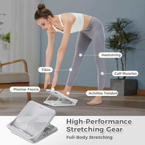 Keep Compact Slant Board for Calf Stretching, 5-Level Adjustable ABS Incline Board, Portable Foot Stretcher for Ankle Mobility, Yoga & Home Fitness, Women Teens Beginners - color: Grey