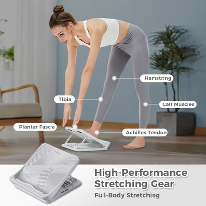 Keep Compact Slant Board for Calf Stretching, 5-Level Adjustable ABS Incline Board, Portable Foot Stretcher for Ankle Mobility, Yoga & Home Fitness, Women Teens Beginners - color: Grey