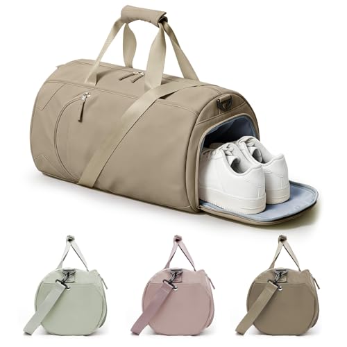 WISEPACK Gym Bag for Women with Shoe Compartment Travel Duffel Bag Brown | Water-resistant Workout Duffle Bag for Travel Weekend Overnight Bag with Shoe Compartment Carry on Bag with Wet Pocket - color: I1-Dark Brown