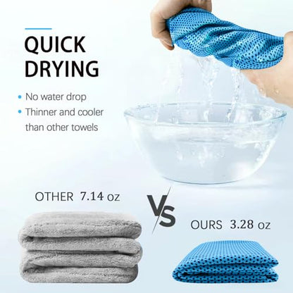 SOYOK 4 Packs Cooling Towels, 40" x 12" Cooling Towels for Neck and Face | High-density microfiber,Soft Breathable,Portable,Reusable, Waterproof Bag,Carabiner,for Running, Yoga, Travel, Climb - color: Light Blue/Light Grey/Black/Royal Blue