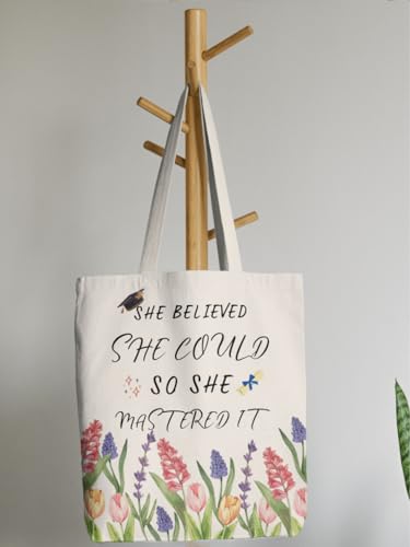 Aesthetic Canvas Tote Bag for Women with Inner Pocket - color: Graduation-flower